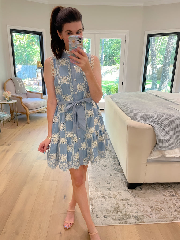 Sunlit Shoreline Embroidered Dress