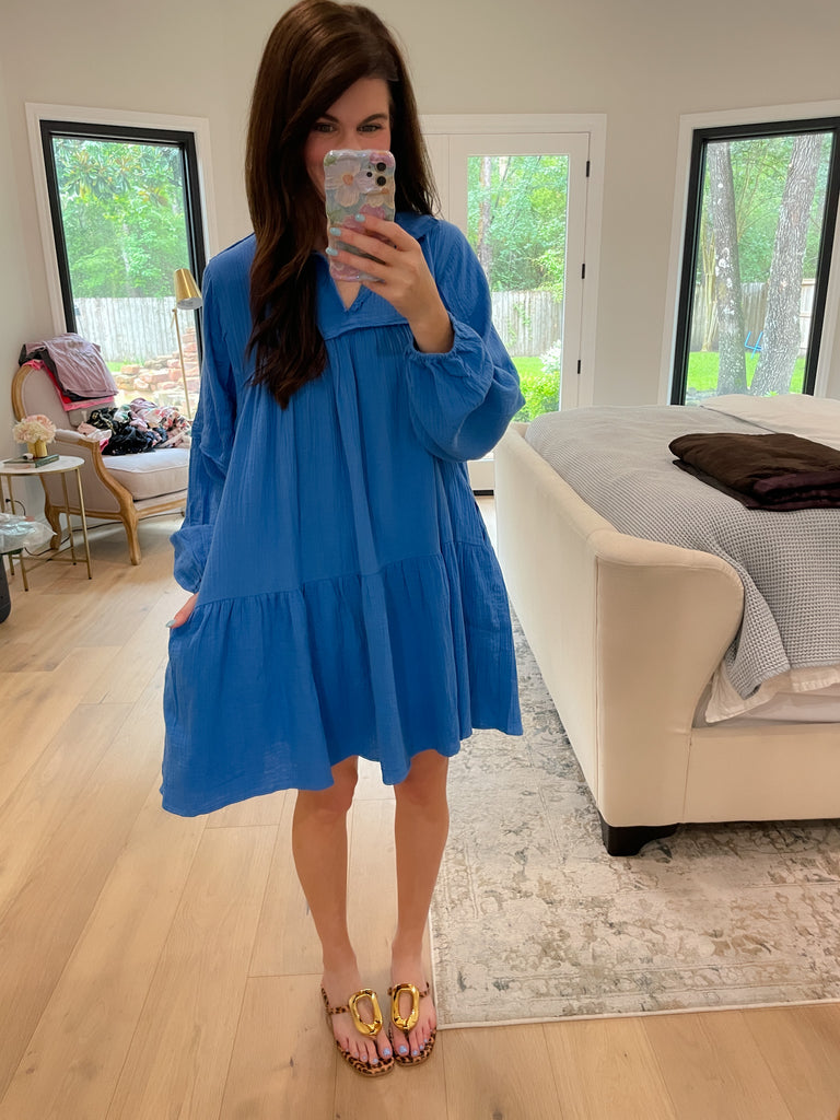 Loving You is Easy Collared Dress in Blue