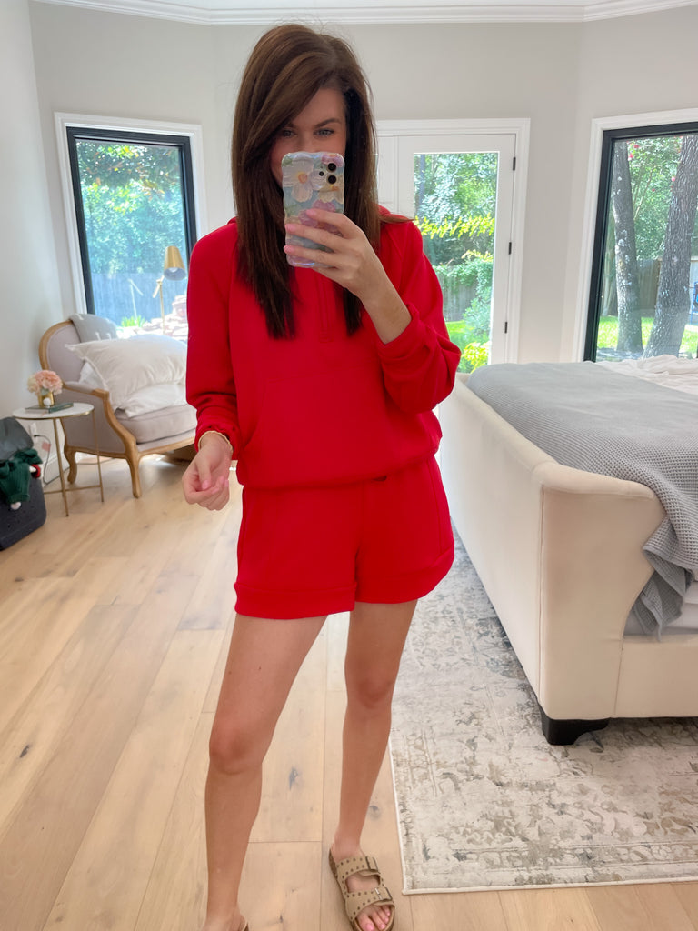 Set the Pace Hooded Pullover in Red