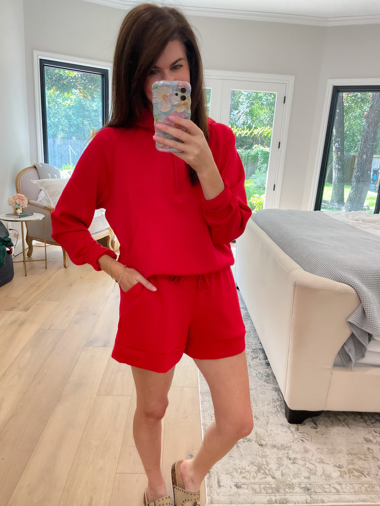 Set the Pace Hooded Pullover in Red