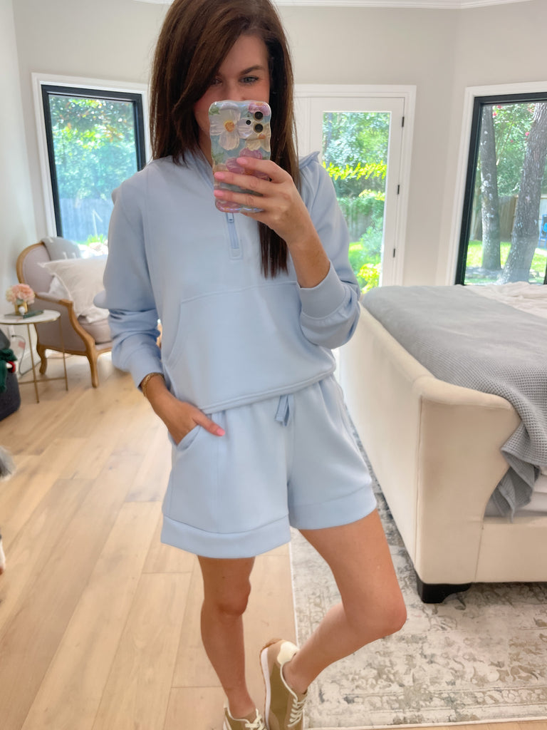 Set the Pace Hooded Pullover in Frost Blue