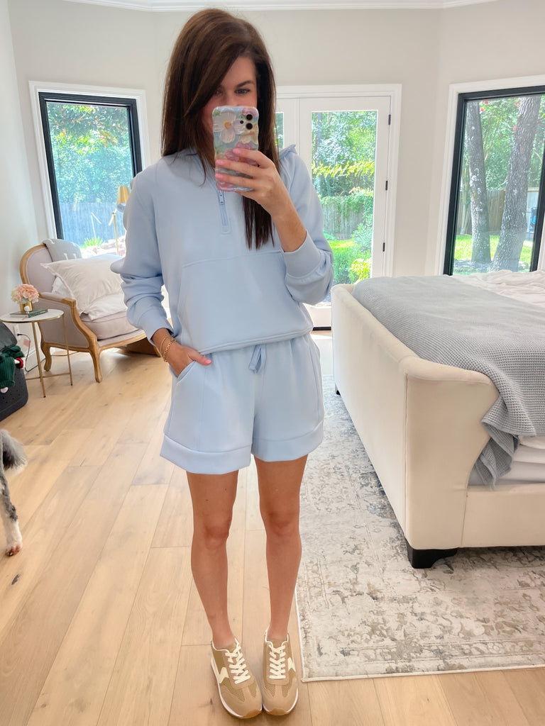 Set the Pace Hooded Pullover in Frost Blue