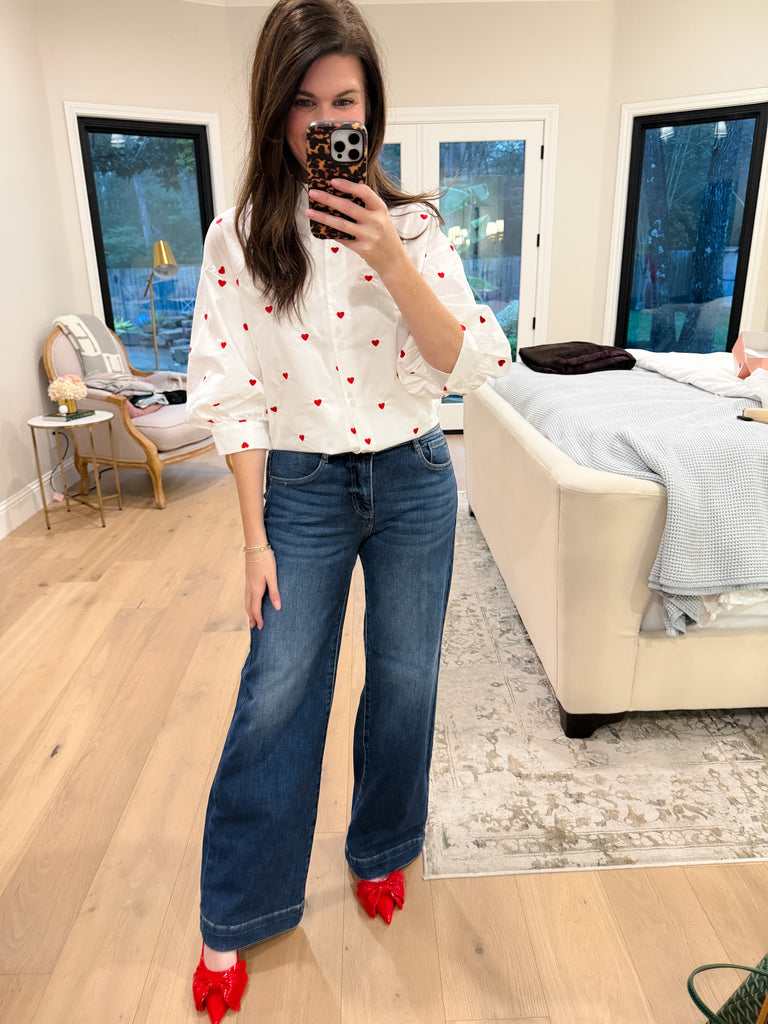 Love Note Button Down in White