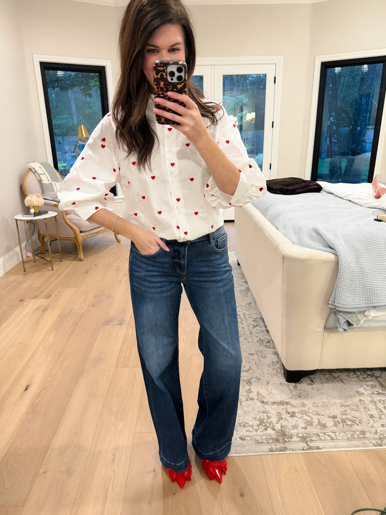 Love Note Button Down in White