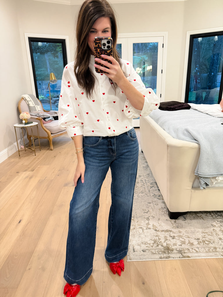 Love Note Button Down in White