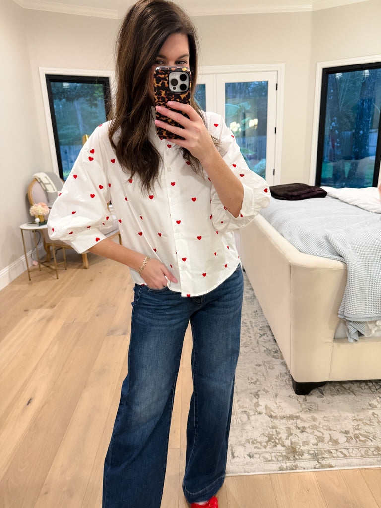 Love Note Button Down in White