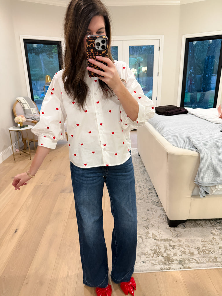 Love Note Button Down in White