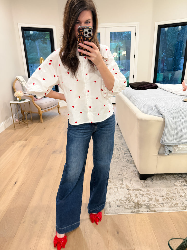 Love Note Button Down in White