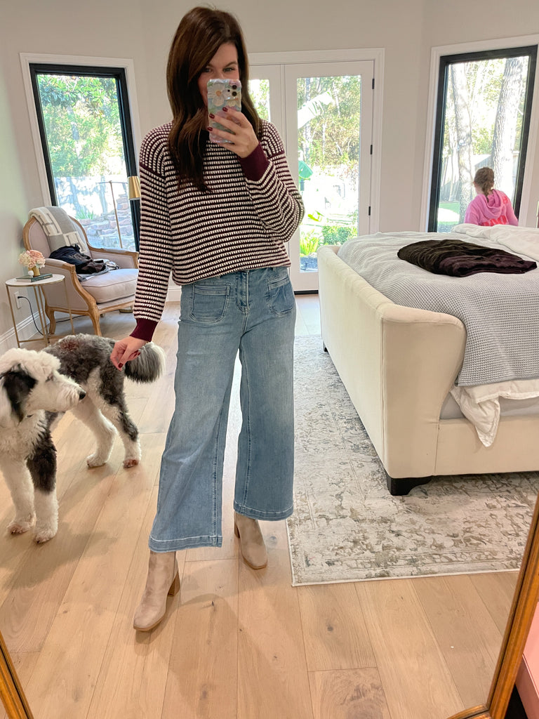 Cozy Lineup Sweater in Burgundy