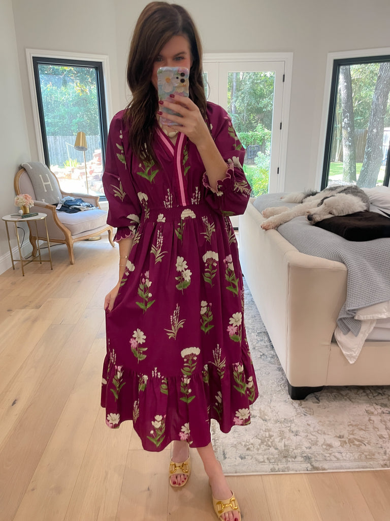 Floral Keepsake Midi Dress in Plum
