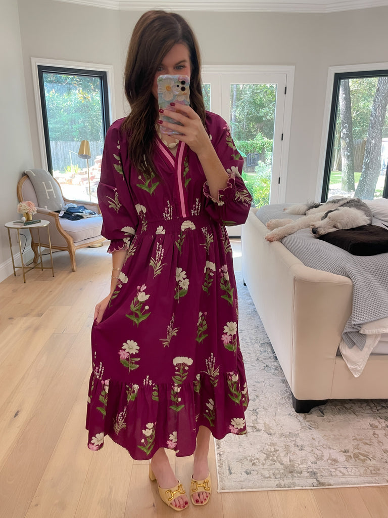 Floral Keepsake Midi Dress in Plum