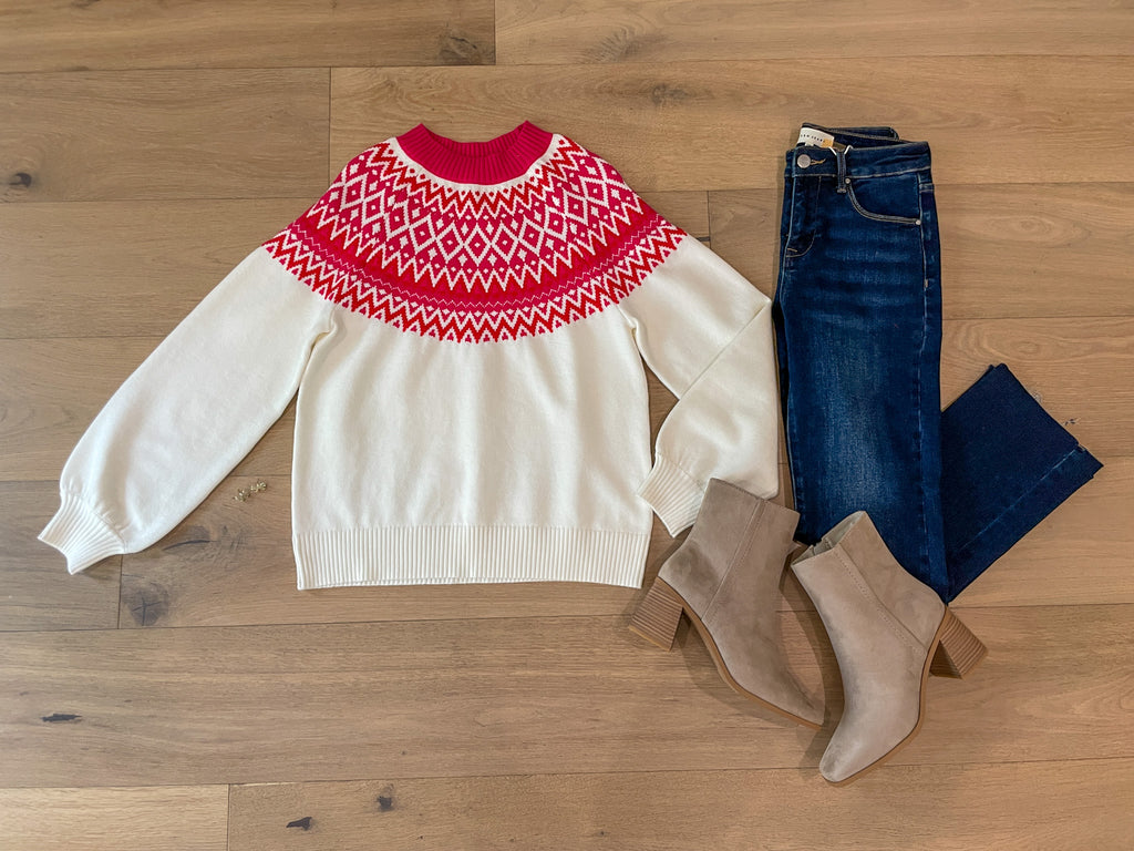 Sugarlips Honey Baby Fair Isle Mock Neck Sweater