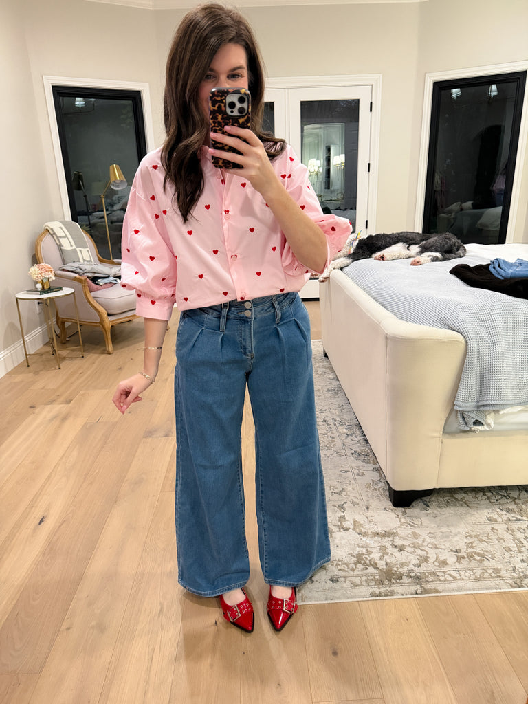 Love Note Button Down in Pink