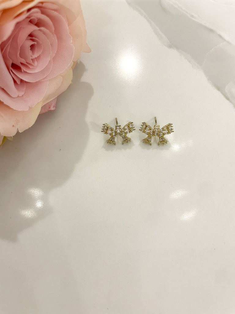 Gold Mini Sparkler Statement Stud Bow Earrings *Final Sale*