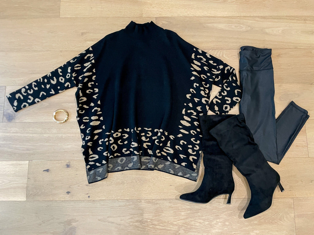 On the Way Up Leopard Mock Neck Sweater