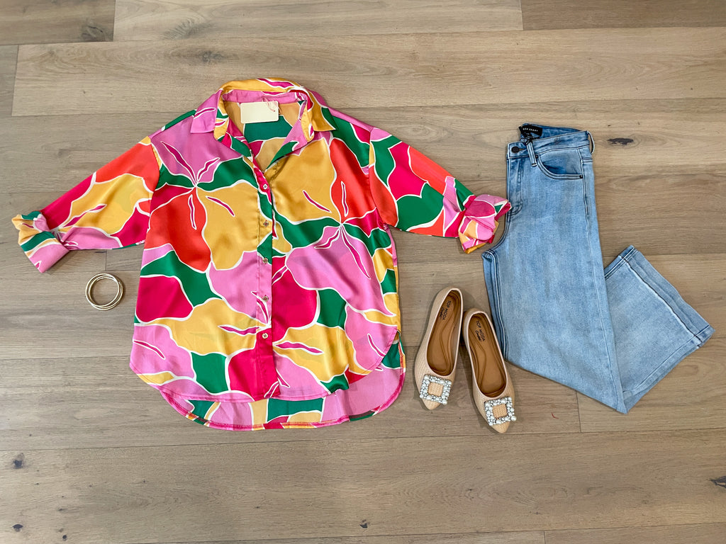 Dia Button Down in Pink/Yellow