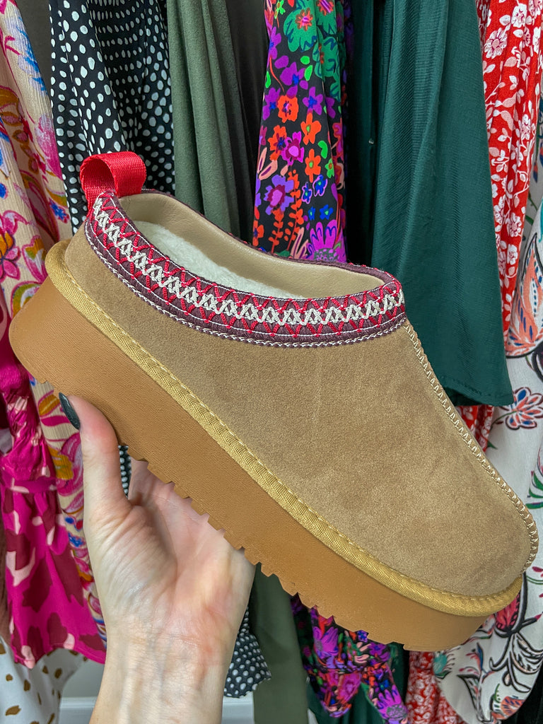 Tessa Platform Slippers in Camel