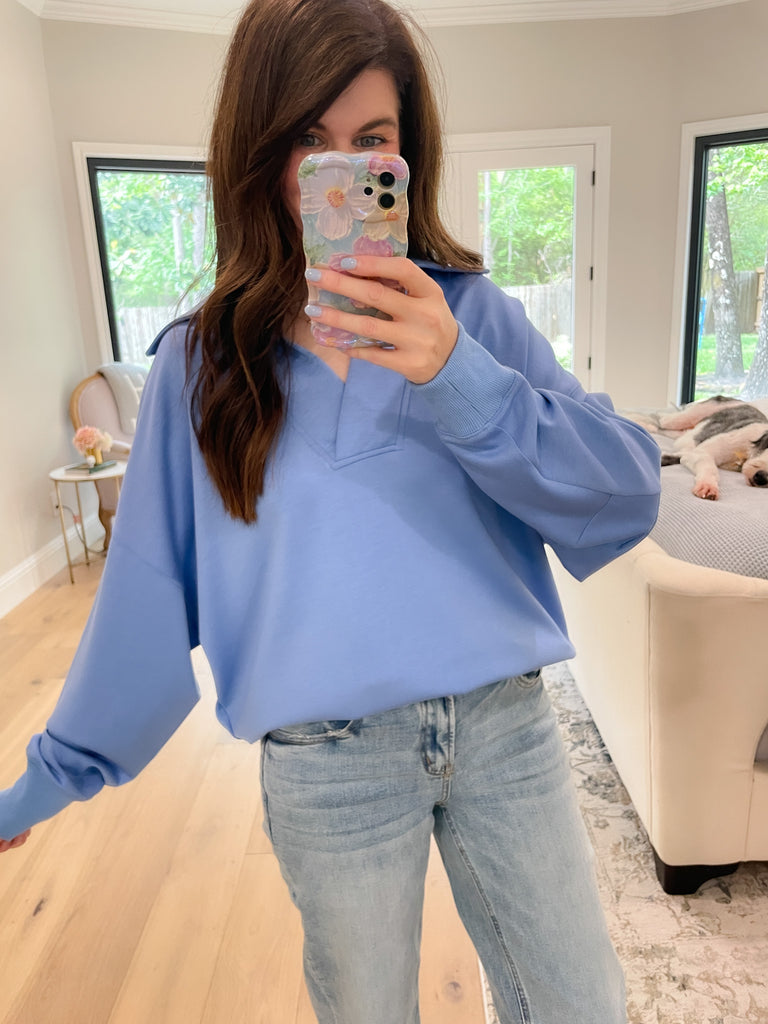 Chic Ease Knit Collared Pullover in Periwinkle