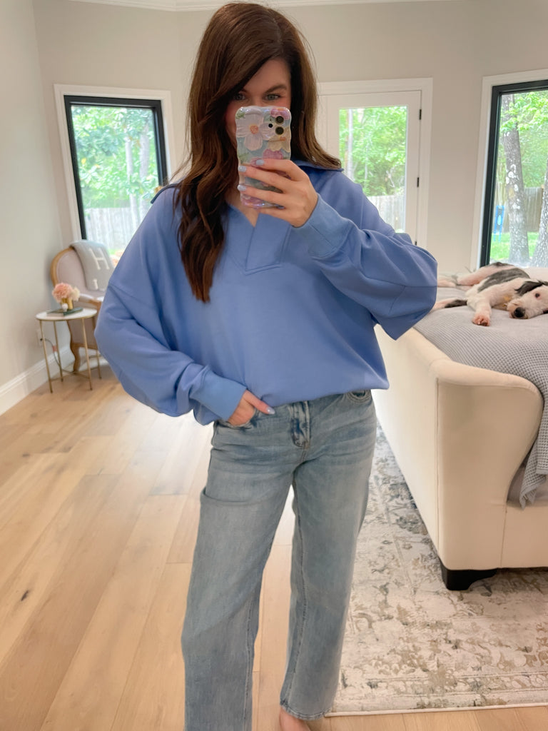 Chic Ease Knit Collared Pullover in Periwinkle