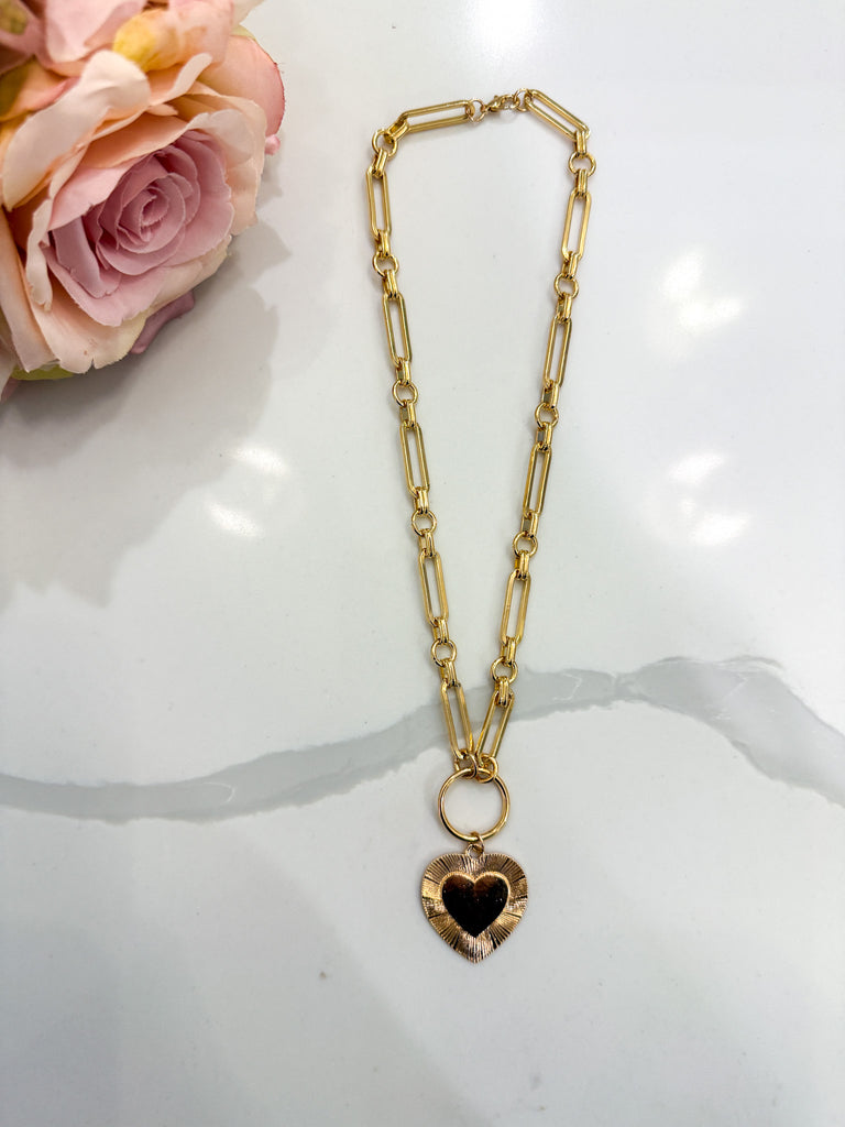 Etched Heart Chunky Chain Statement Necklace *Final Sale*