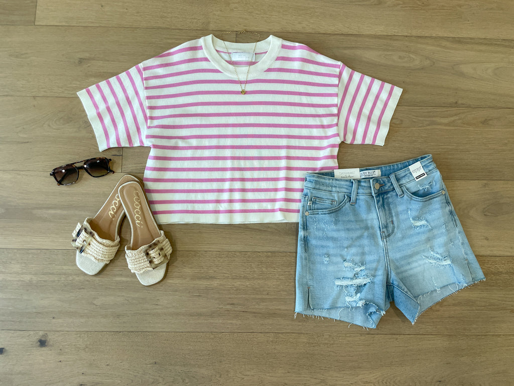 Running on Sunshine Cropped Knit Top in Pink