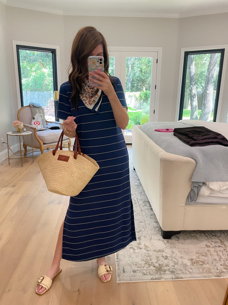 Between the Lines Maxi Dress in Navy/White