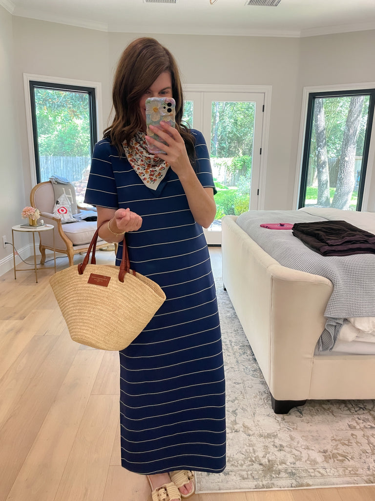 Between the Lines Maxi Dress in Navy/White