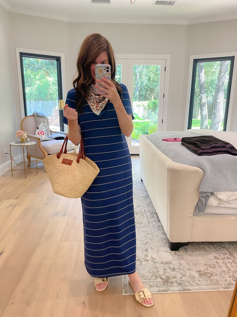 Between the Lines Maxi Dress in Navy/White