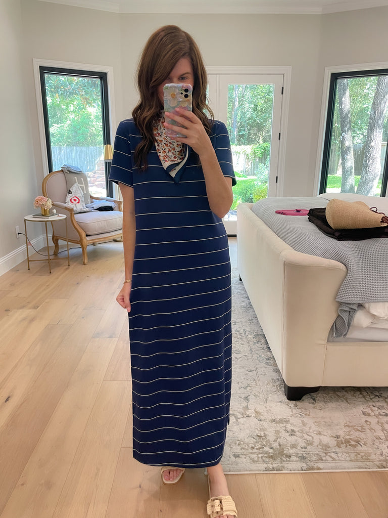 Between the Lines Maxi Dress in Navy/White