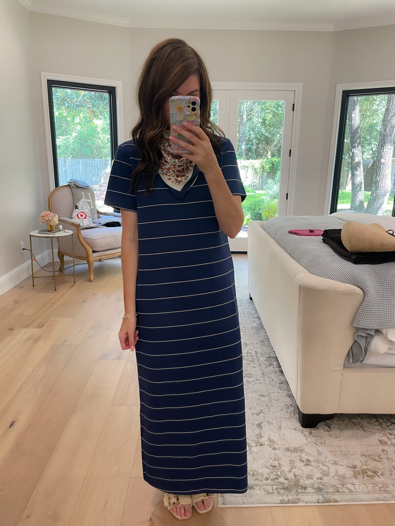 Between the Lines Maxi Dress in Navy/White