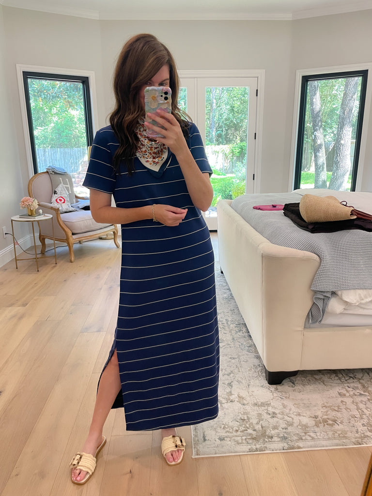 Between the Lines Maxi Dress in Navy/White