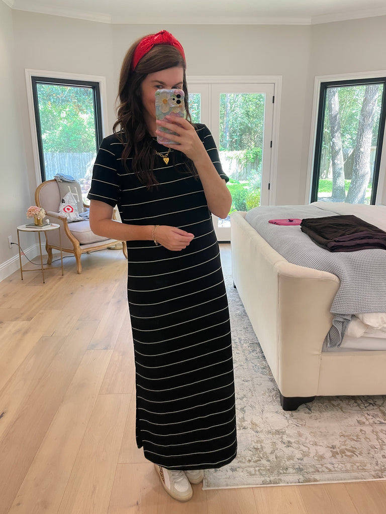 Between the Lines Maxi Dress in Black/White