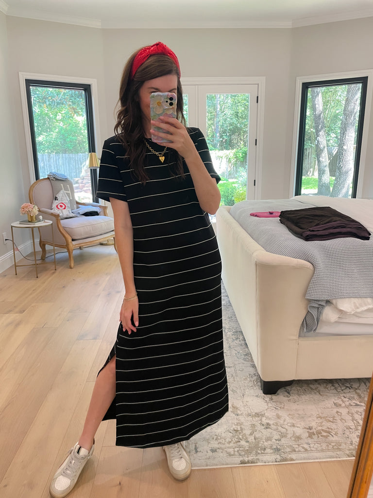 Between the Lines Maxi Dress in Black/White