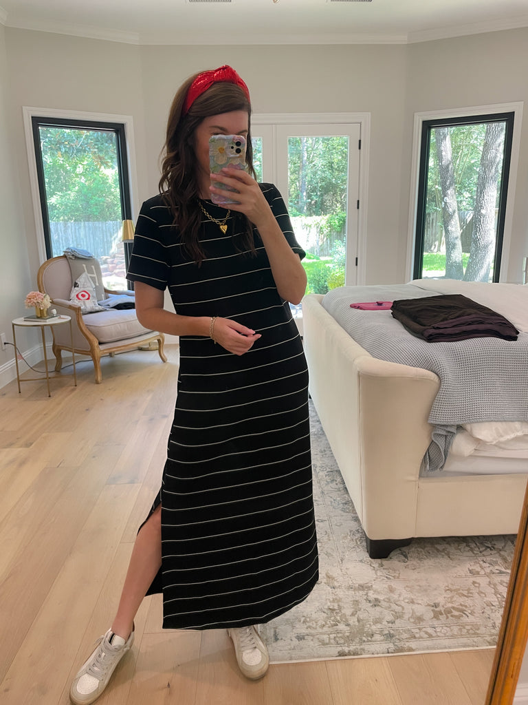 Between the Lines Maxi Dress in Black/White