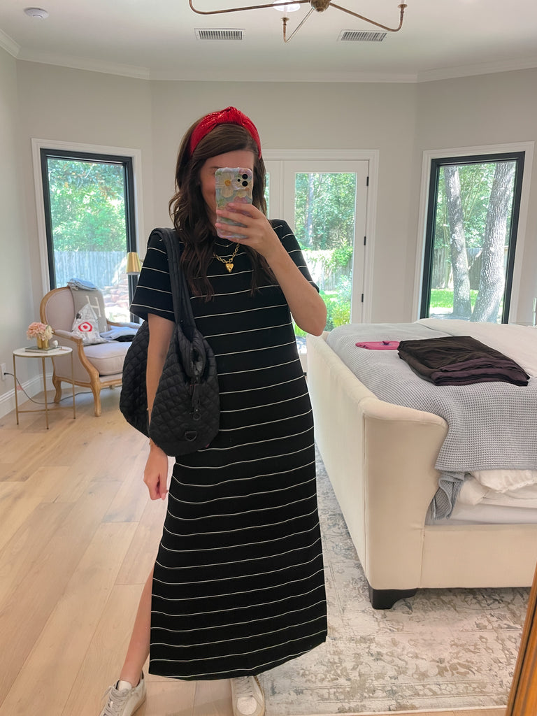 Between the Lines Maxi Dress in Black/White