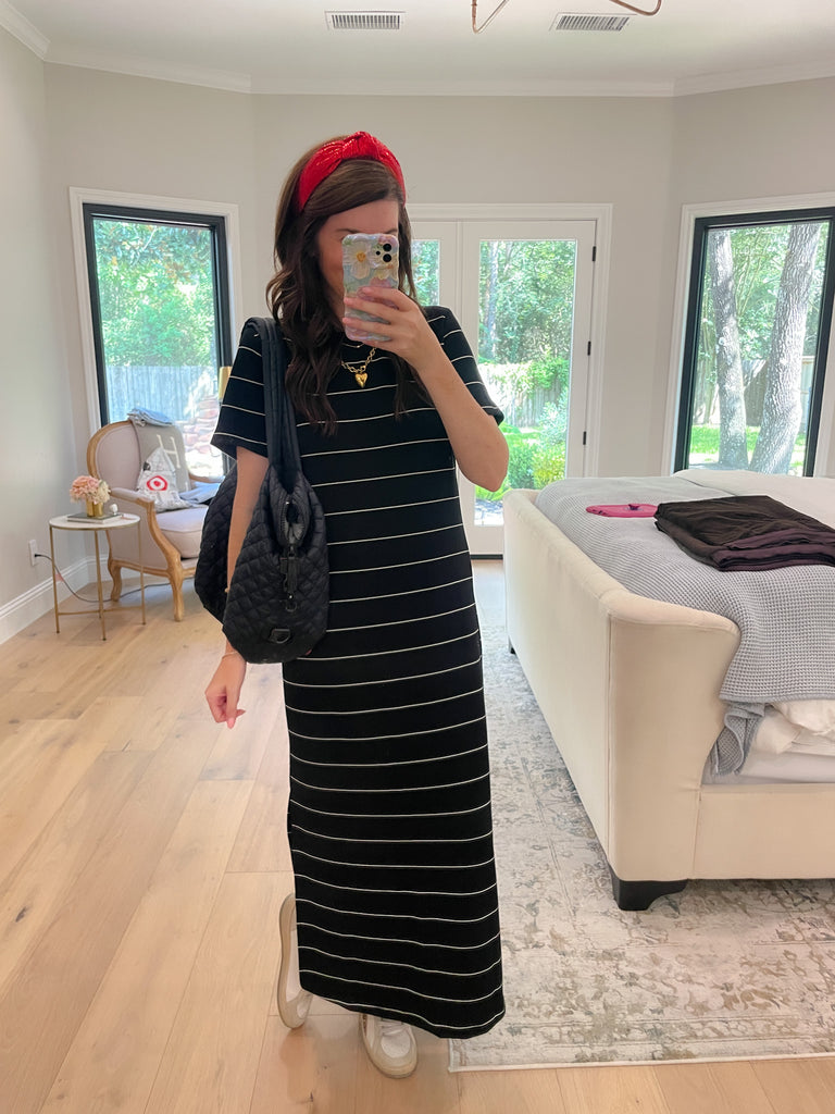 Between the Lines Maxi Dress in Black/White