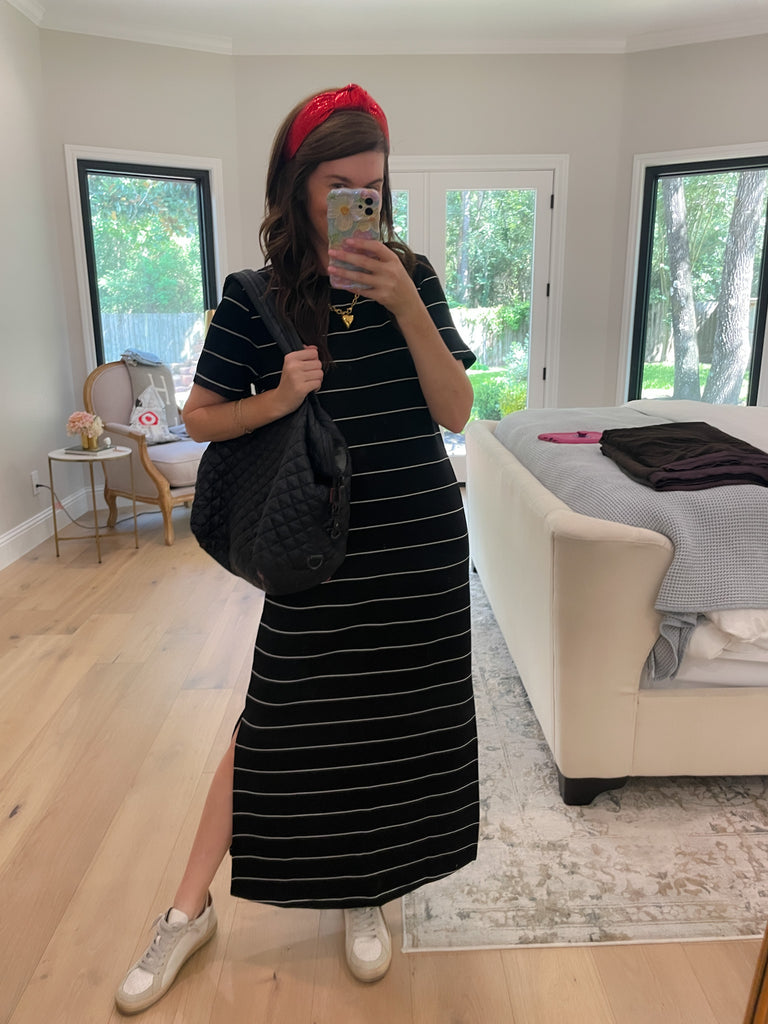 Between the Lines Maxi Dress in Black/White