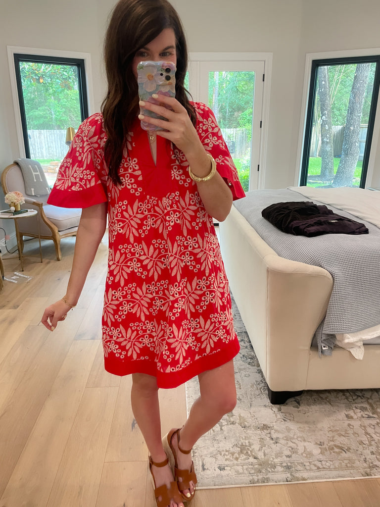 Sweet Talk Eyelet Dress in Red