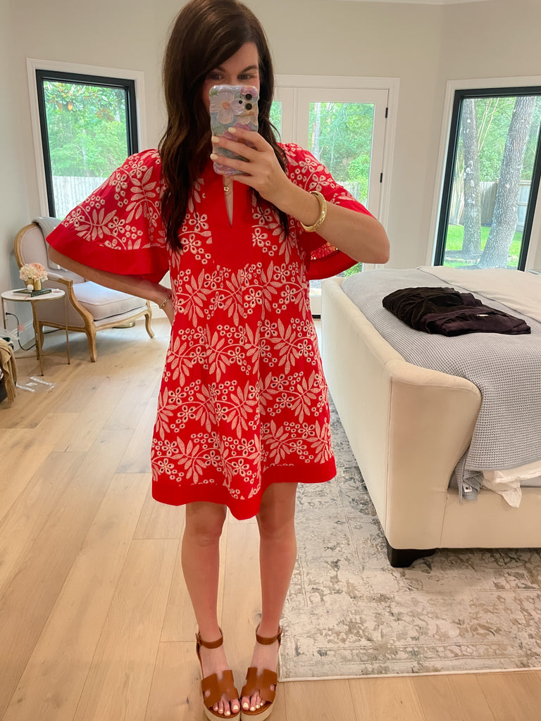 Sweet Talk Eyelet Dress in Red