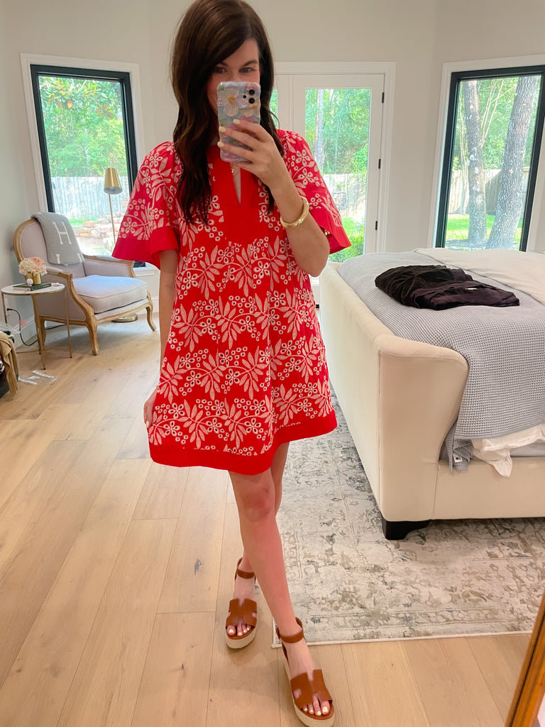 Sweet Talk Eyelet Dress in Red