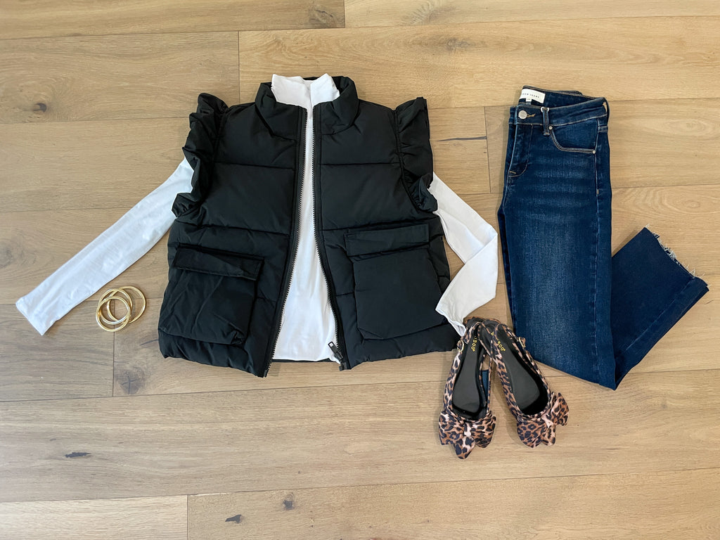 Parker Ruffle Shoulder Vest in Black