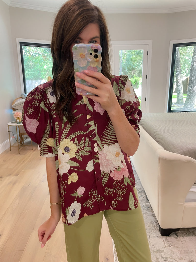 Petal and Fern Top in Merlot