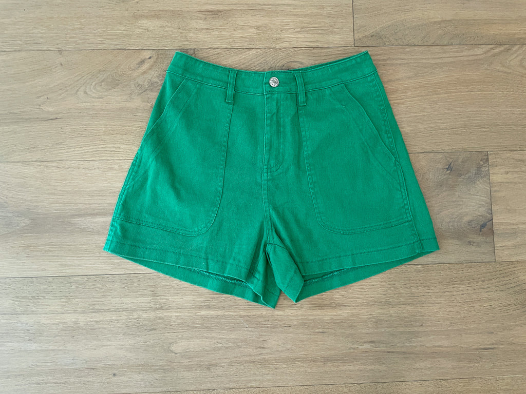 High Energy Green Denim Shorts