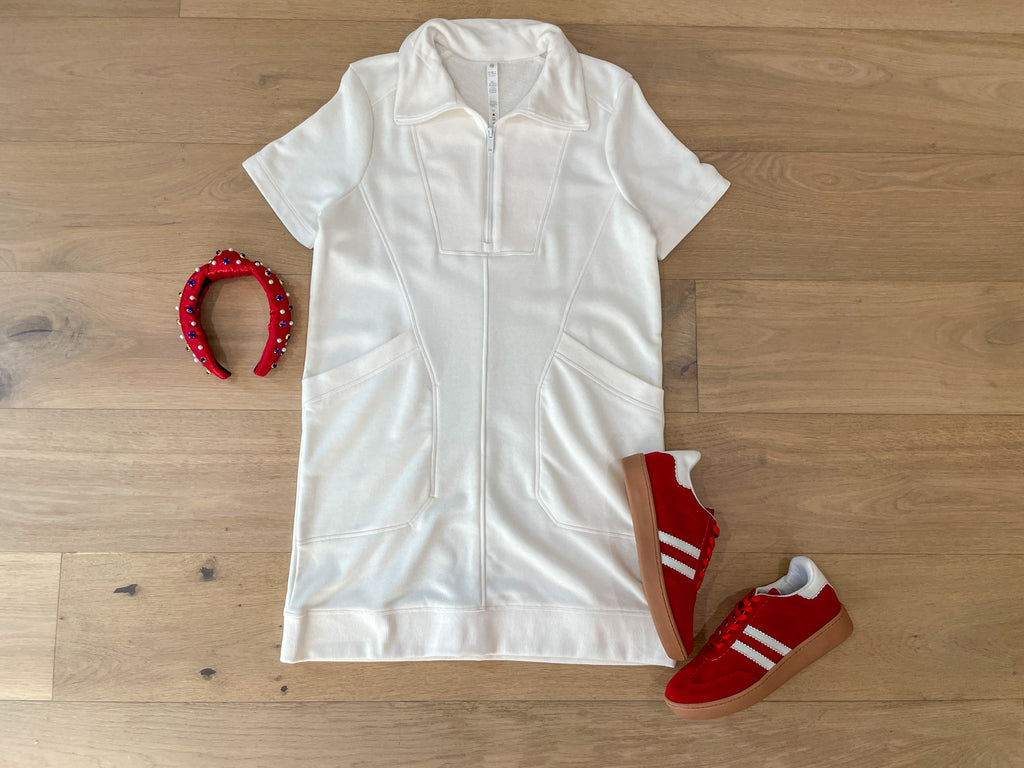 America's Pastime French Terry Dress in White