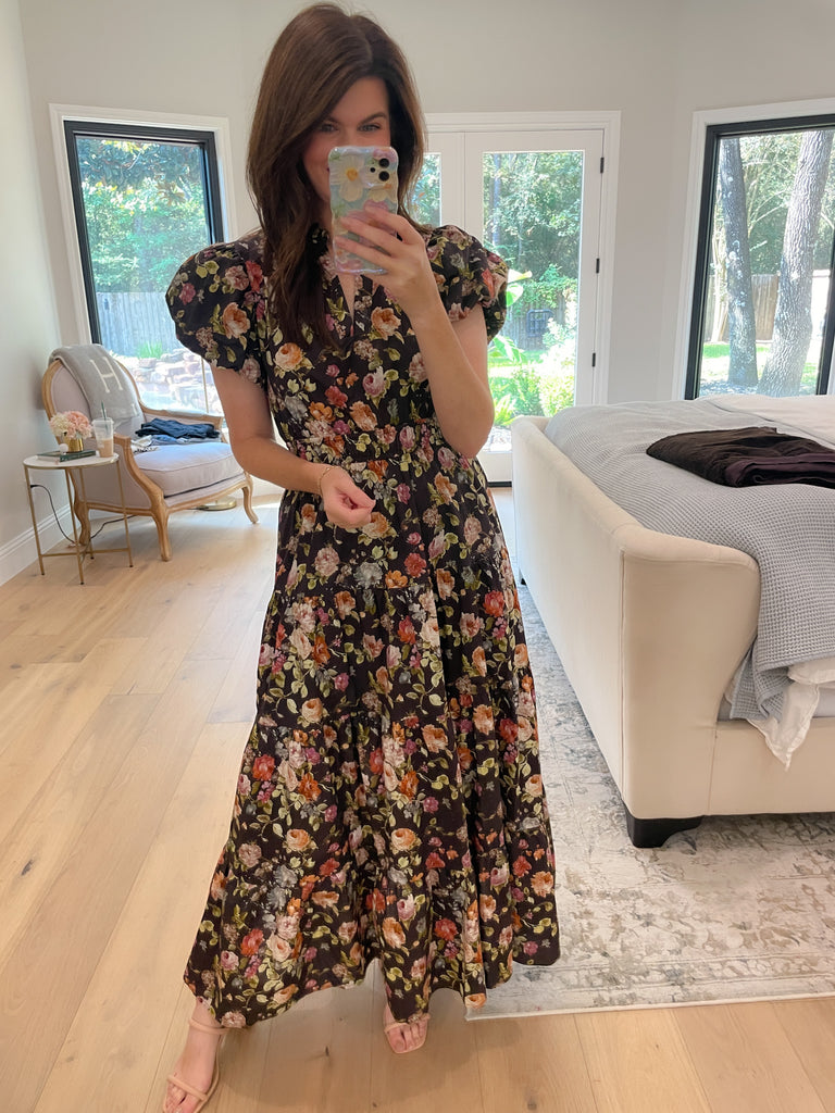 Chateau Bloom Dress in Chocolate