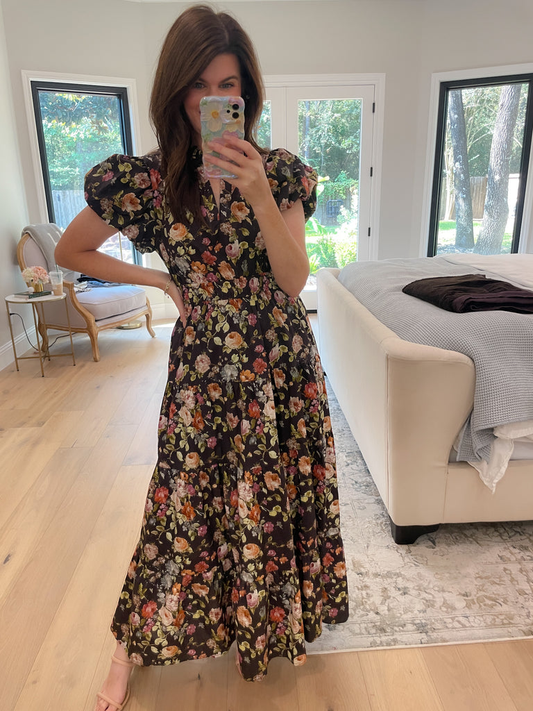 Chateau Bloom Dress in Chocolate