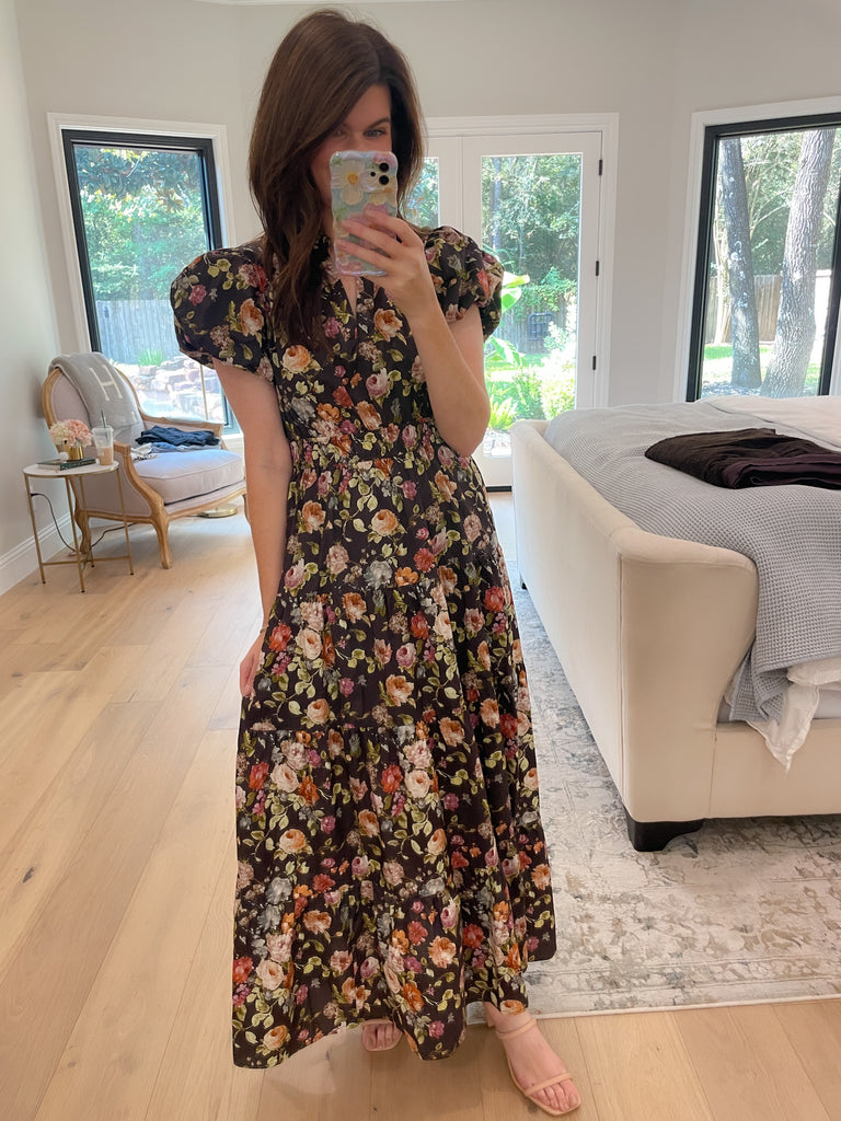 Chateau Bloom Dress in Chocolate