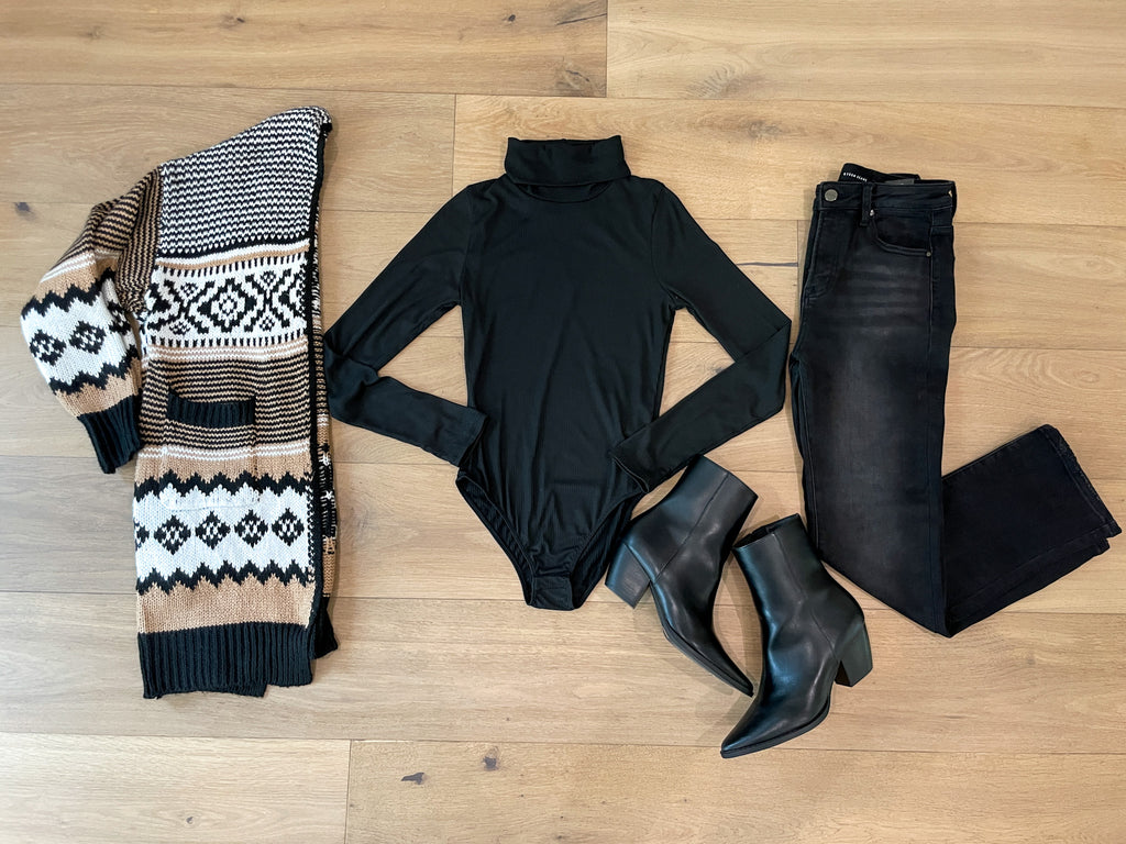 Base Layer Black Ribbed Bodysuit