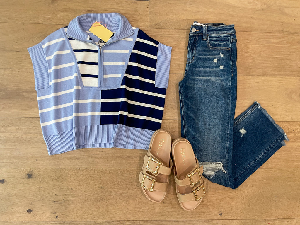 Days in the Sun Striped Sweater in Blue