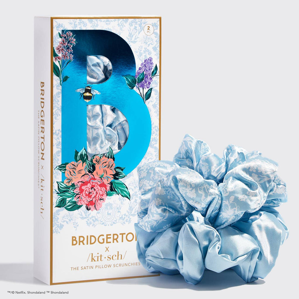 Kitsch x Bridgerton Satin Pillow Scrunchies / Toile De Blue *Final Sale*